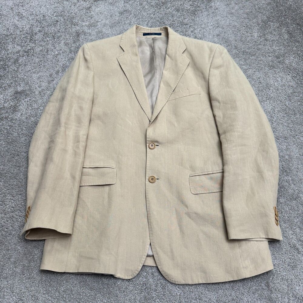 Milano Fratelli Ormezzano Two Button Blazer Men 40R Beige 100% Linen Sport Coat
